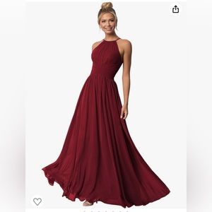 Burgundy Chiffon Halter Bridesmaid Dresses for Wedding Spaghetti Straps.